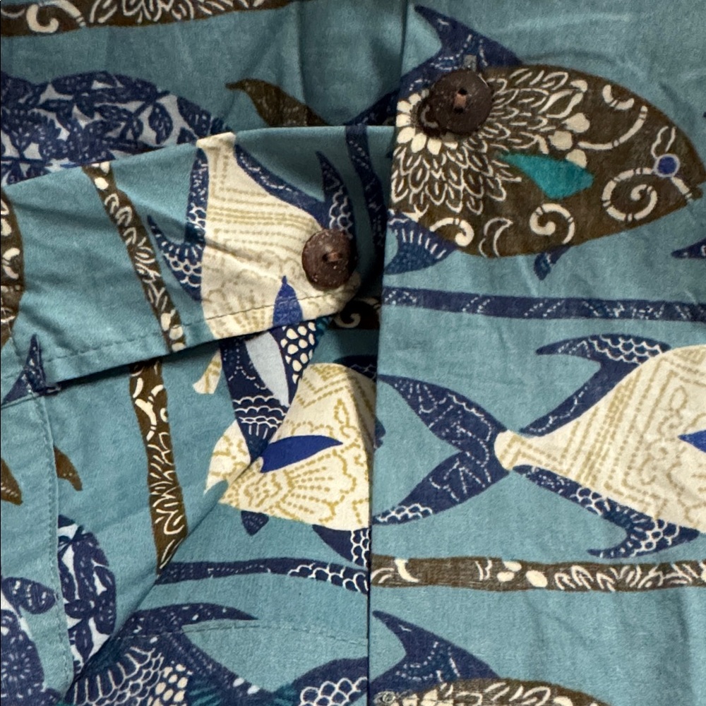 KAHALA Hawaiian Shirt Cotton Blue Pocket Fish Floral Sz XL - Picture 6 of 11